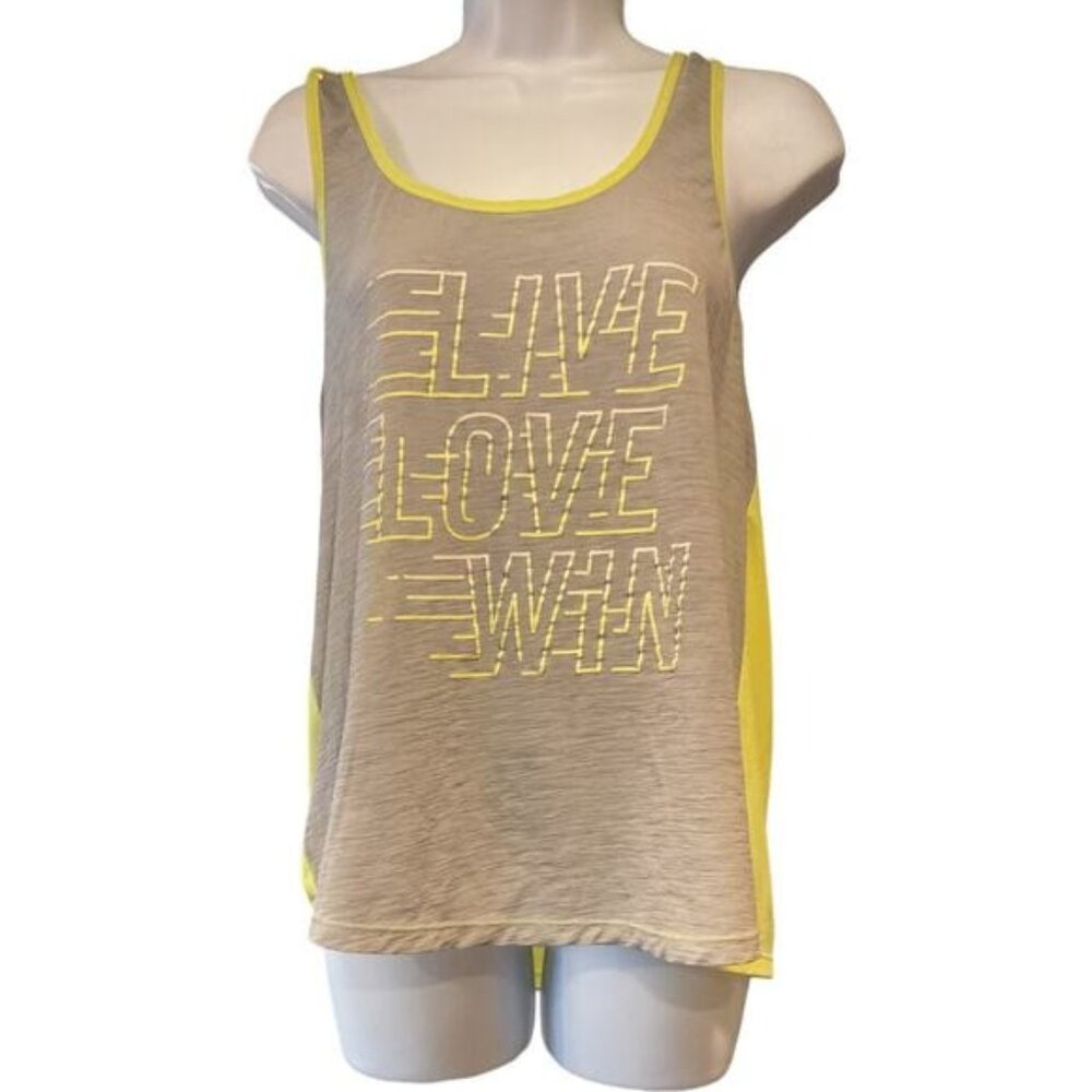 Aeropostale Live Love Win Grey and Neon Yellow Activewear Tank Top Size L